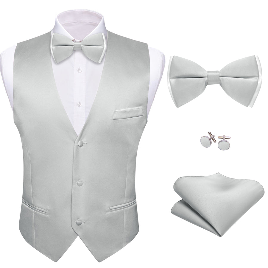 Cloud Gray Solid Silk Men's Bowtie Vest Set vest set    - Sophisticated Gentlemen
