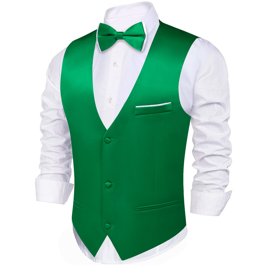 Emerald Green Solid Silk Waistcoat Vest Set vest set - Sophisticated Gentlemen