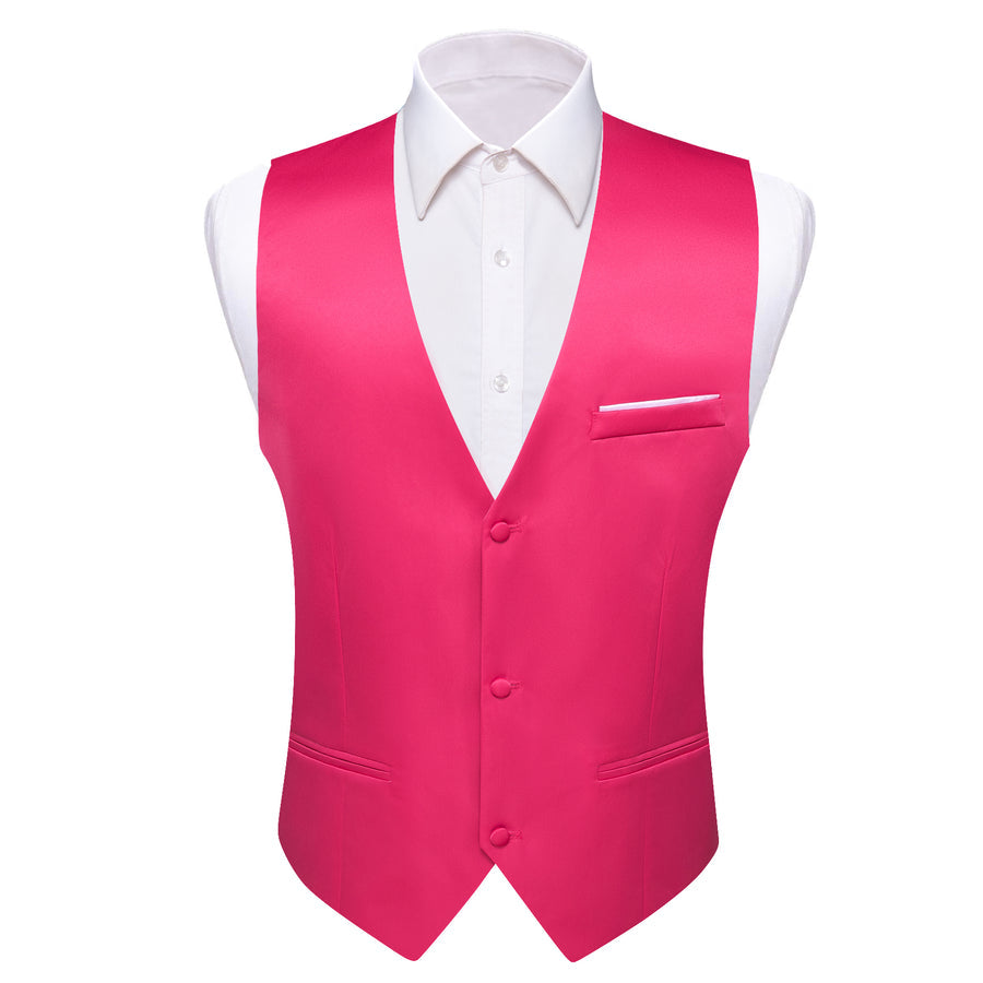 Deep Pink Solid Silk Men's Bowtie Vest Set vest set - Sophisticated Gentlemen