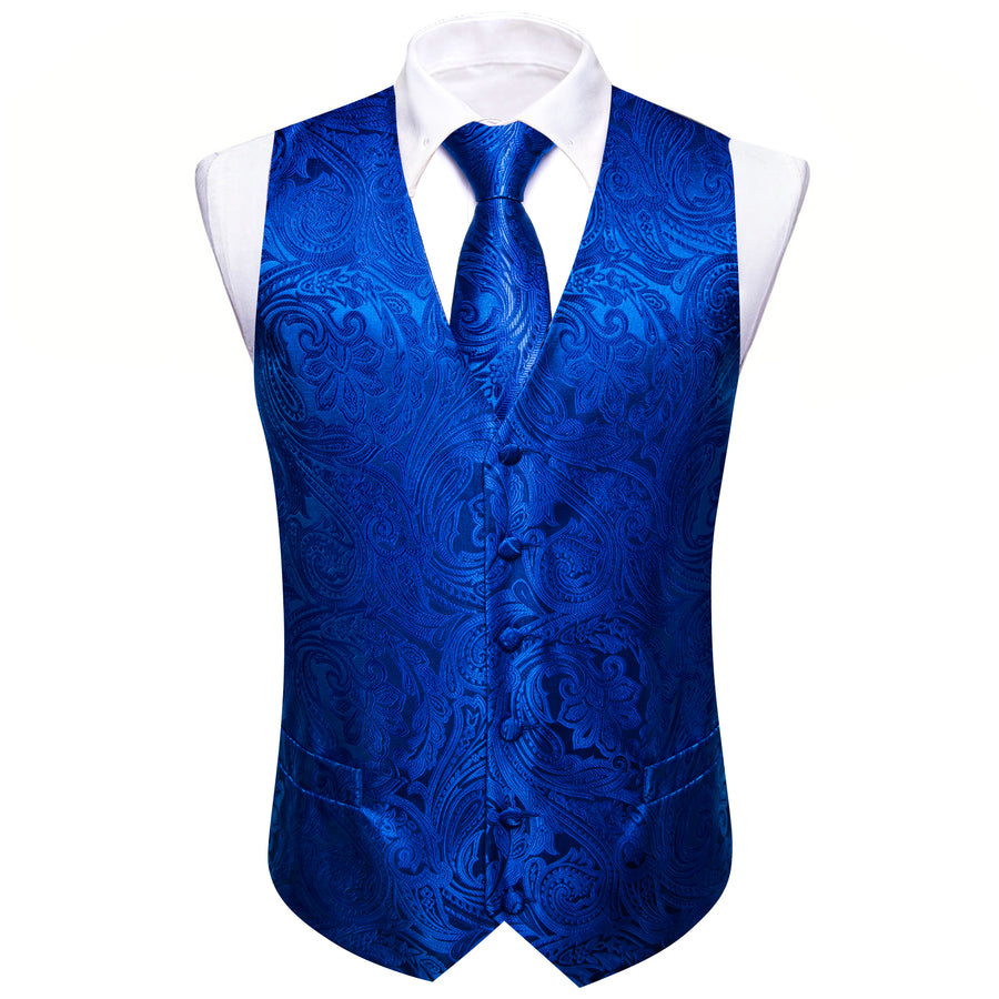 Royal Blue Floral Jacquard Men's Vest Set vest set - Sophisticated Gentlemen