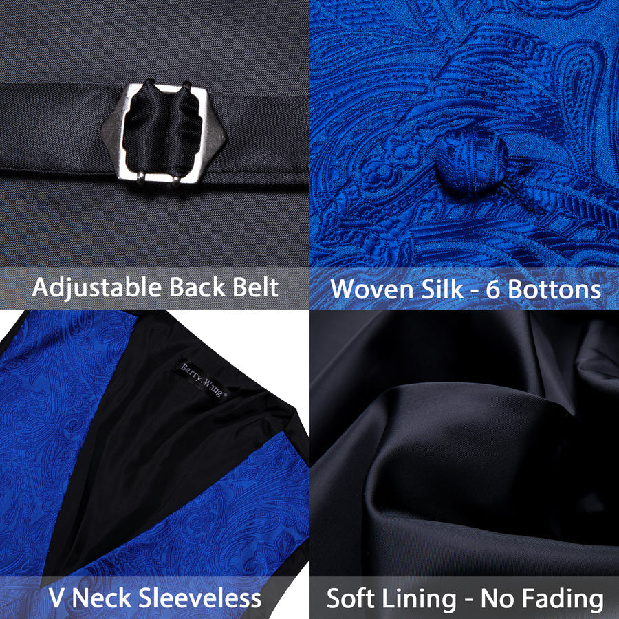 Royal Blue Floral Jacquard Men's Vest Set vest set - Sophisticated Gentlemen