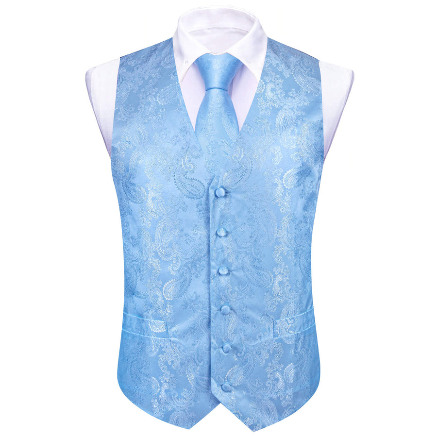 New Arctic Blue Paisley Bowtie Vest Set vest set - Sophisticated Gentlemen
