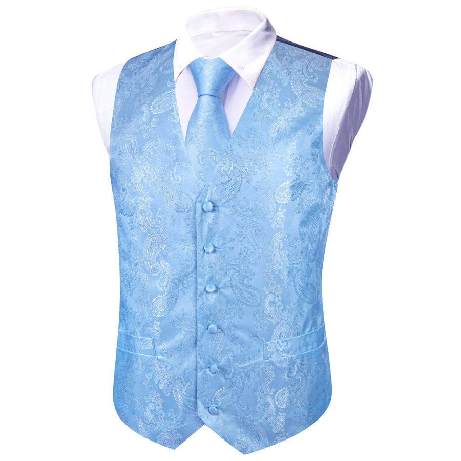 New Arctic Blue Paisley Bowtie Vest Set vest set - Sophisticated Gentlemen