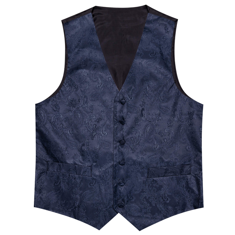 Denim Blue Woven Paisley Bowtie Vest Set vest set - Sophisticated Gentlemen