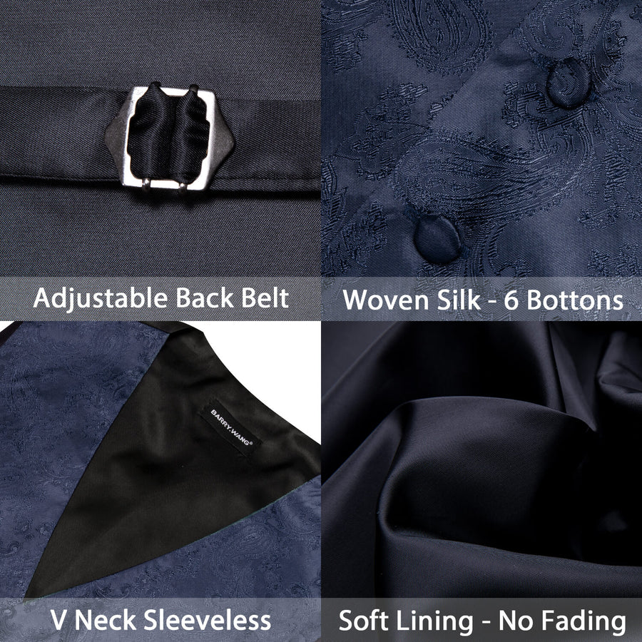 Denim Blue Woven Paisley Bowtie Vest Set vest set - Sophisticated Gentlemen