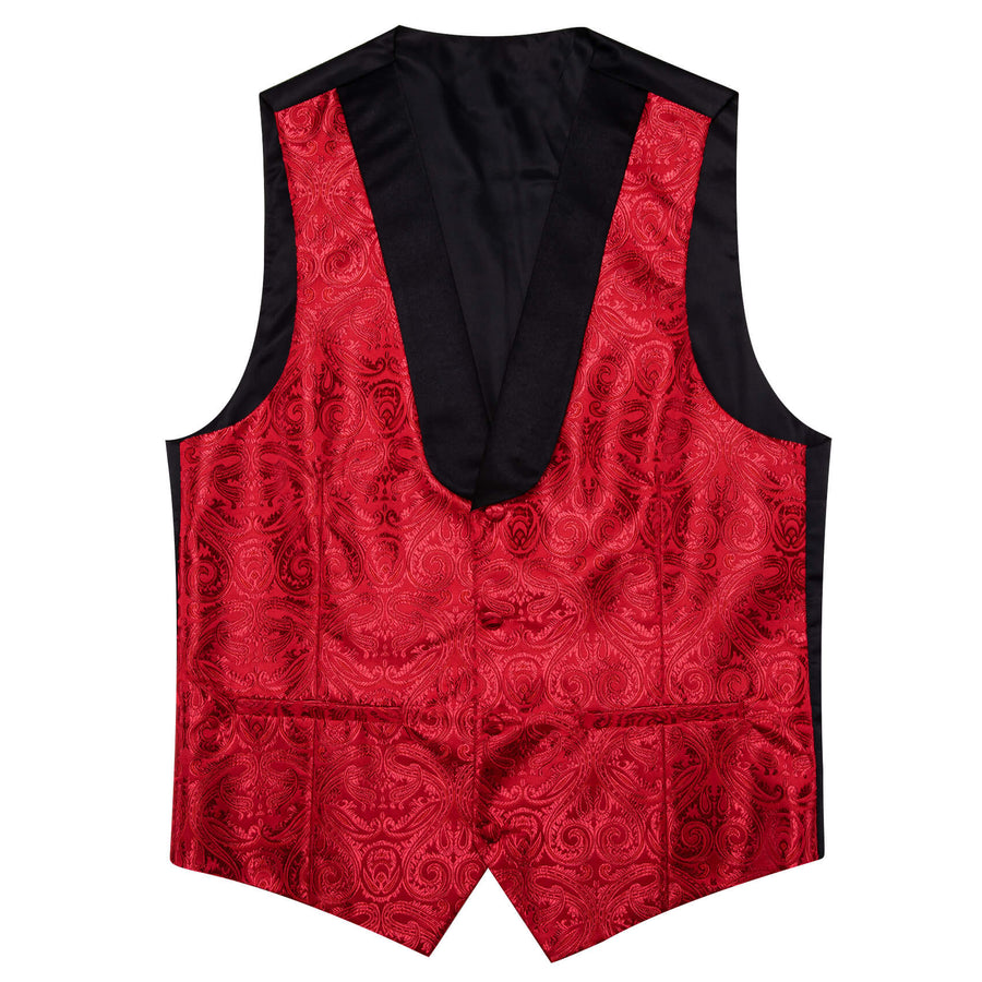 Red Jacquard Paisley Shawl Collar Silk Vest Set vest set - Sophisticated Gentlemen