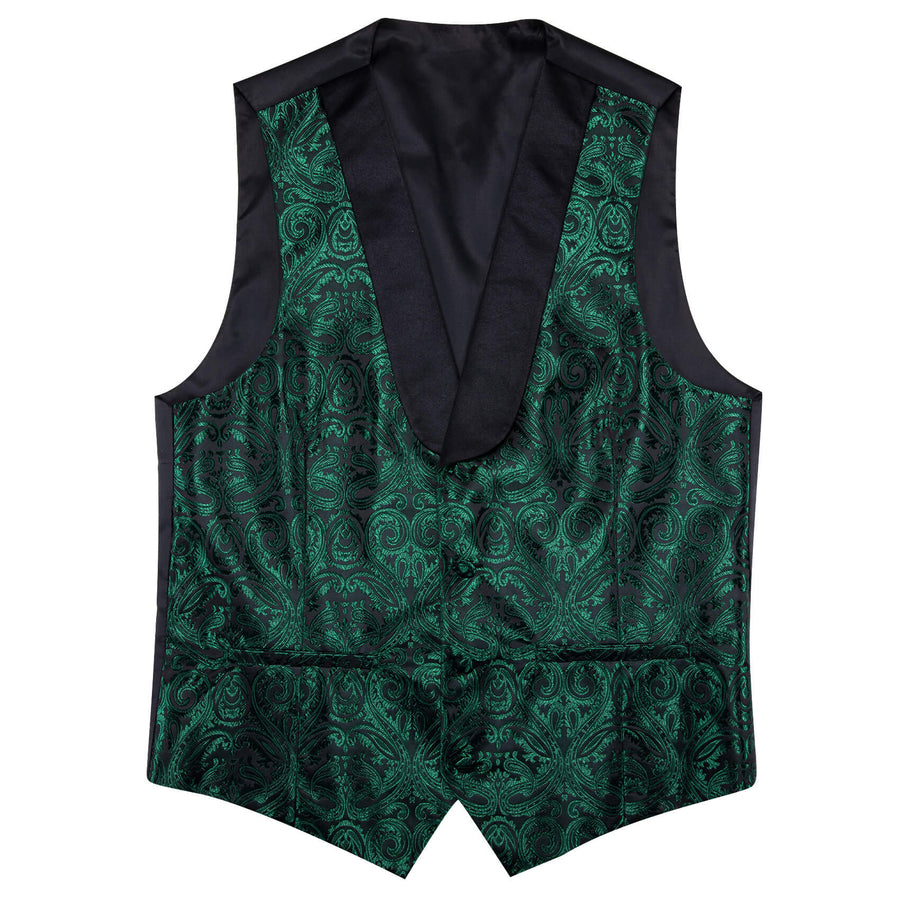 Shawl Collar Dark Green Jacquard Paisley Men's Silk Vest Set vest set - Sophisticated Gentlemen