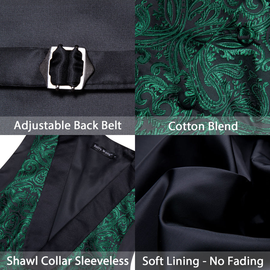 Shawl Collar Dark Green Jacquard Paisley Men's Silk Vest Set vest set - Sophisticated Gentlemen