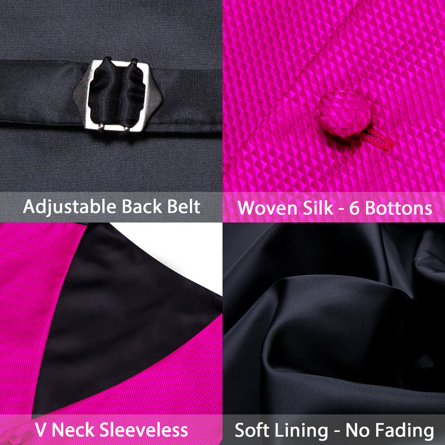 Magenta Pink Solid Silk V Neck Collar Vest Set vest set - Sophisticated Gentlemen