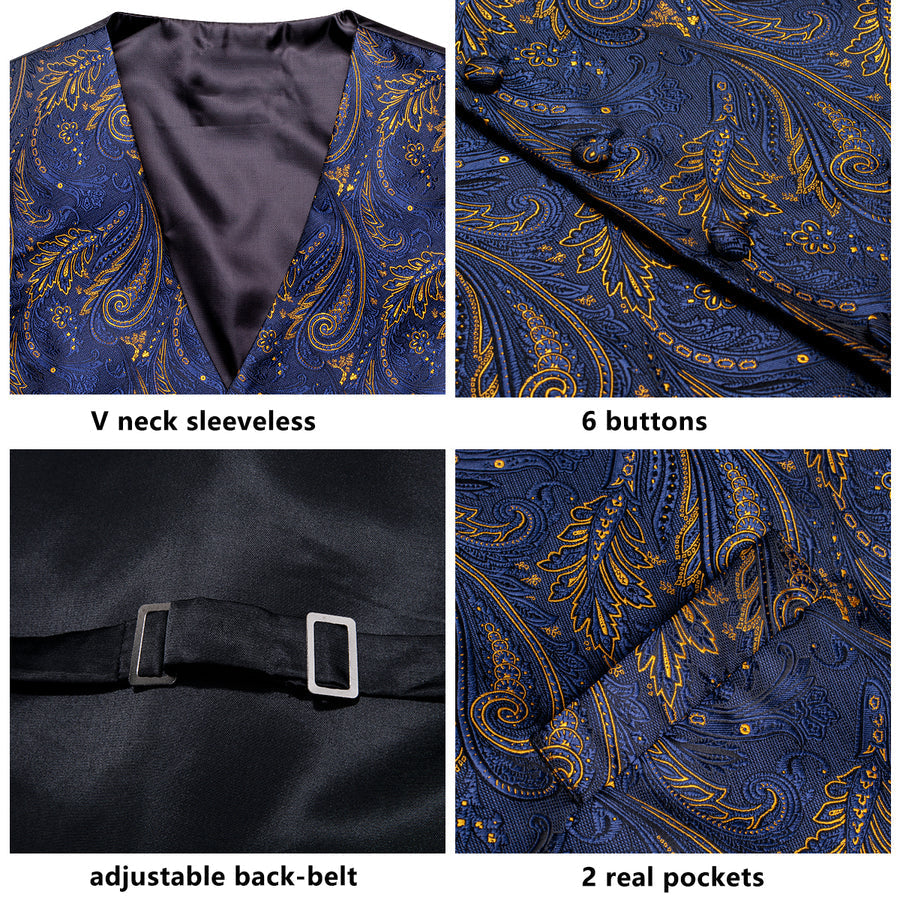 Midnight Indigo Paisley Jacquard Silk Vest Set vest set - Sophisticated Gentlemen