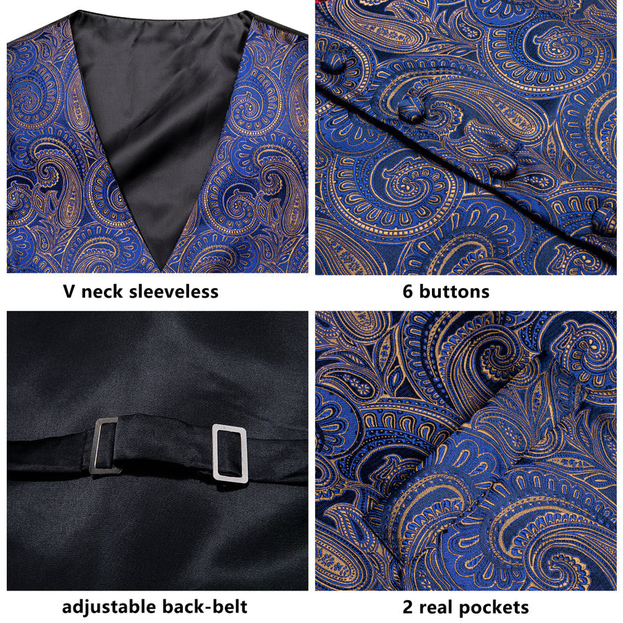 Blue Brown Paisley Jacquard Silk Vest Set vest set - Sophisticated Gentlemen