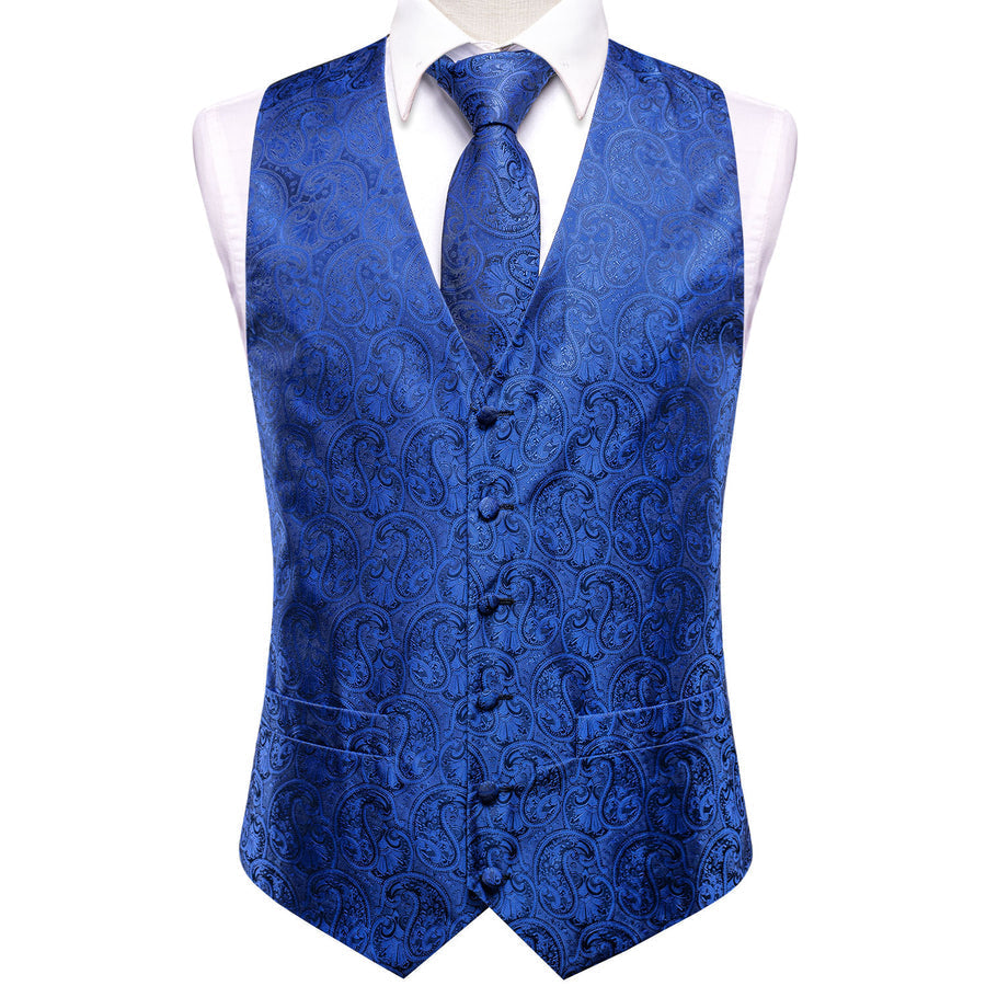 Royal Blue Paisley Jacquard Silk Vest Set vest set - Sophisticated Gentlemen