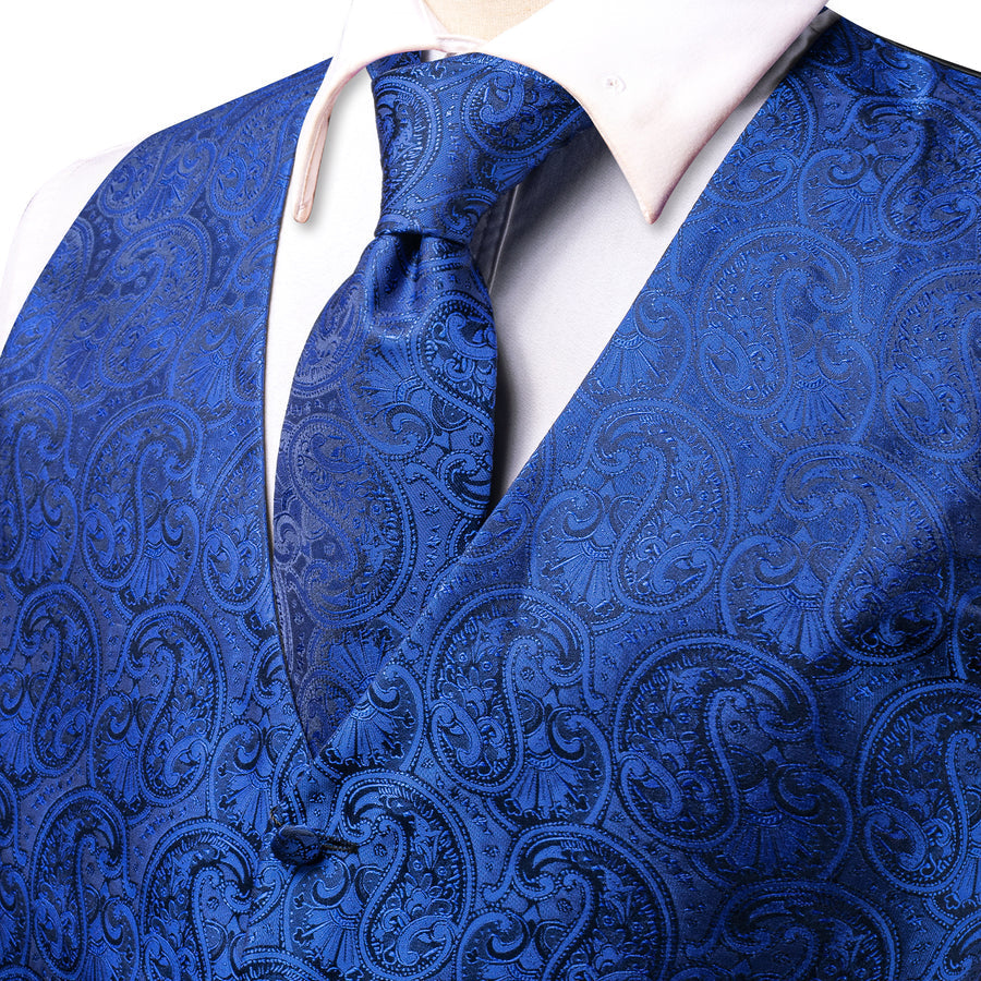 Royal Blue Paisley Jacquard Silk Vest Set vest set - Sophisticated Gentlemen