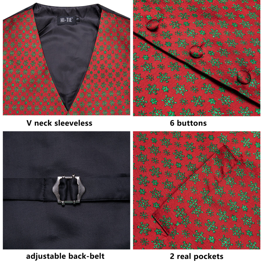 Red Green SnowFlake Novelty Jacquard Silk Vest Set vest set - Sophisticated Gentlemen