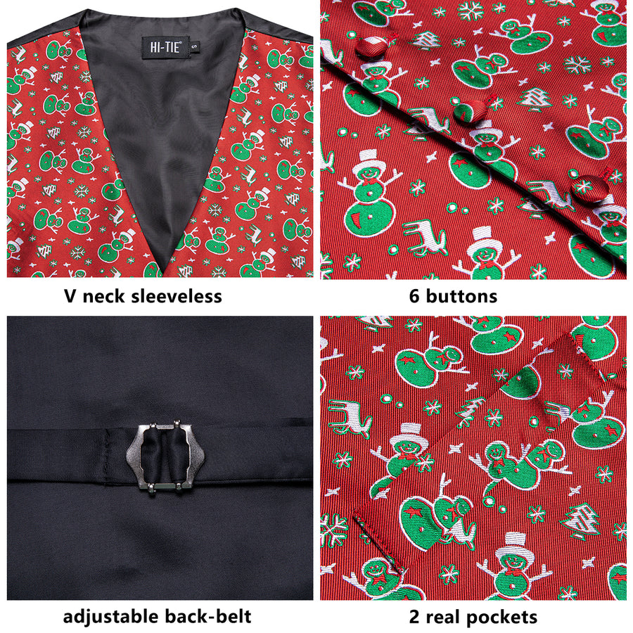 Red Green Christmas Snowman Novelty Jacquard Silk Vest Set vest set - Sophisticated Gentlemen