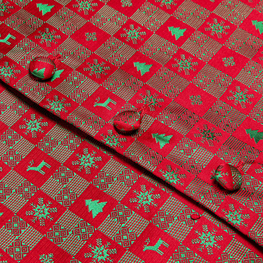 Christmas Red Green Deer Novelty Jacquard Silk Vest Set vest set - Sophisticated Gentlemen