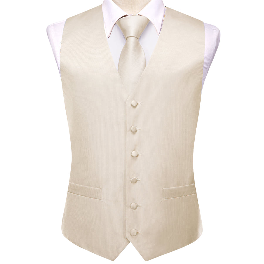 Cream White Plaid Jacquard Silk Men's Vest Set vest set    - Sophisticated Gentlemen