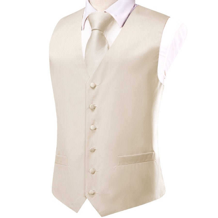 Cream White Plaid Jacquard Silk Men's Vest Set vest set    - Sophisticated Gentlemen