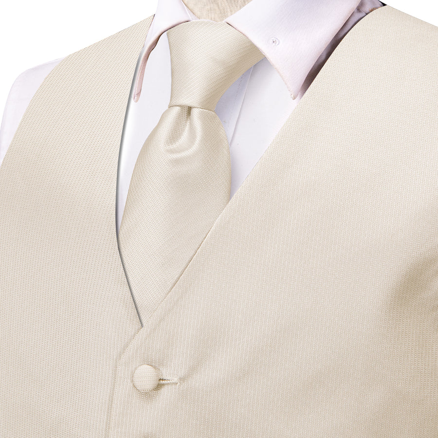 Cream White Plaid Jacquard Silk Men's Vest Set vest set    - Sophisticated Gentlemen