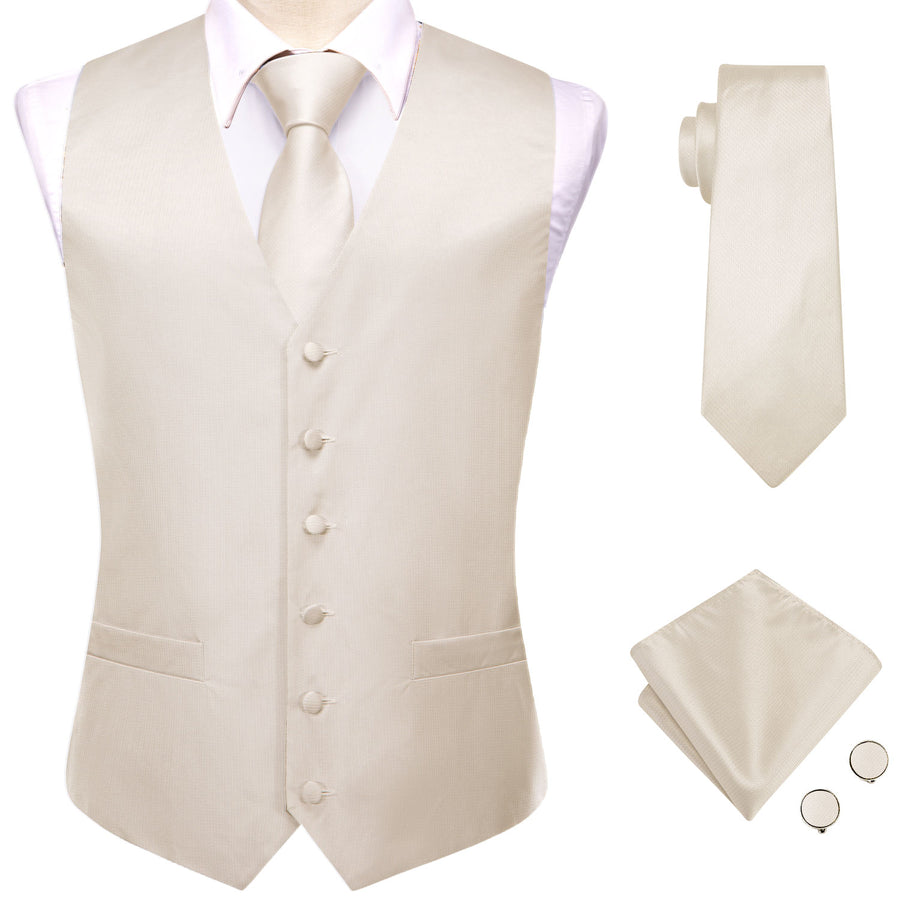 Cream White Plaid Jacquard Silk Men's Vest Set vest set    - Sophisticated Gentlemen