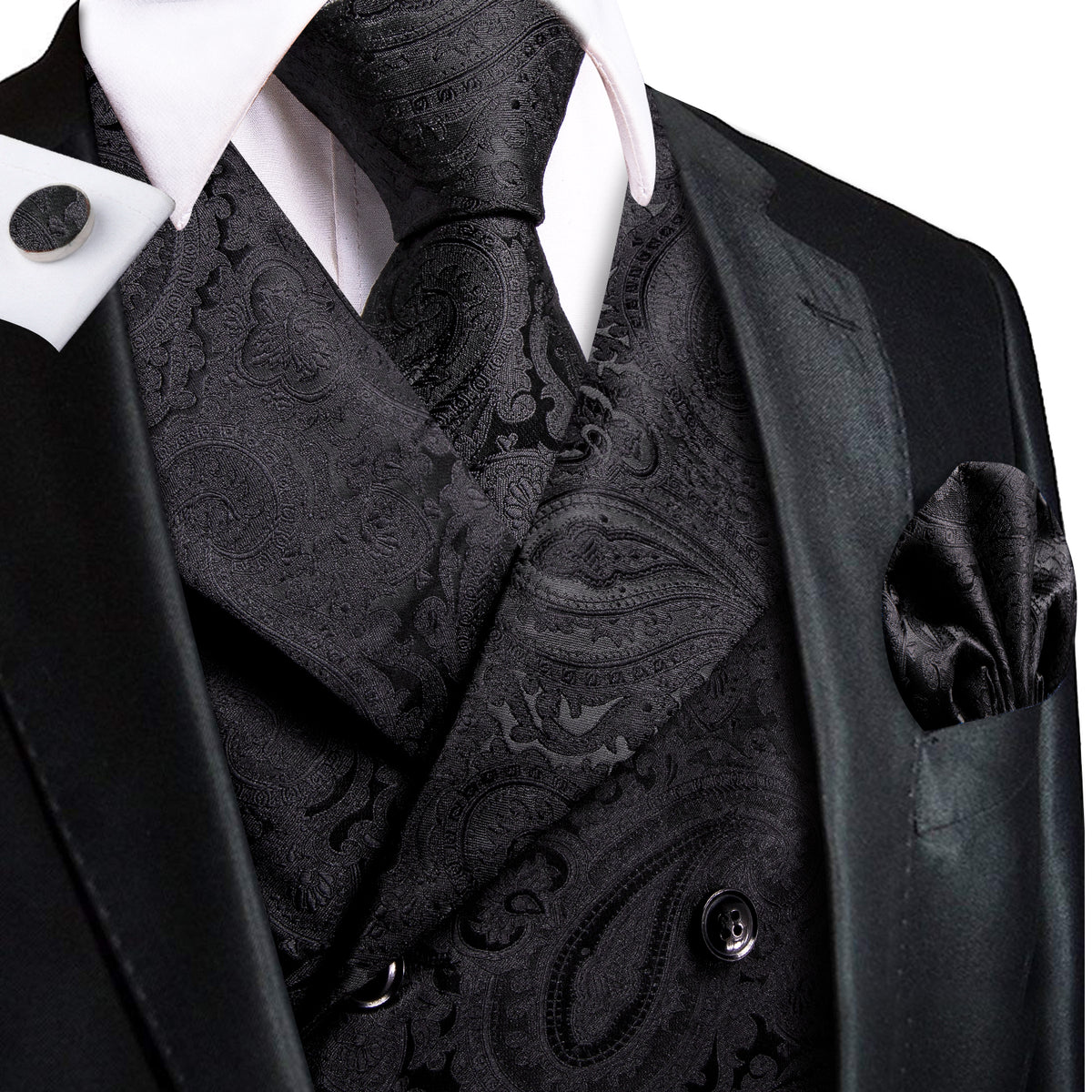 Black Paisley Jacquard Vest Set Vest set S (Chest 40) - Sophisticated Gentlemen