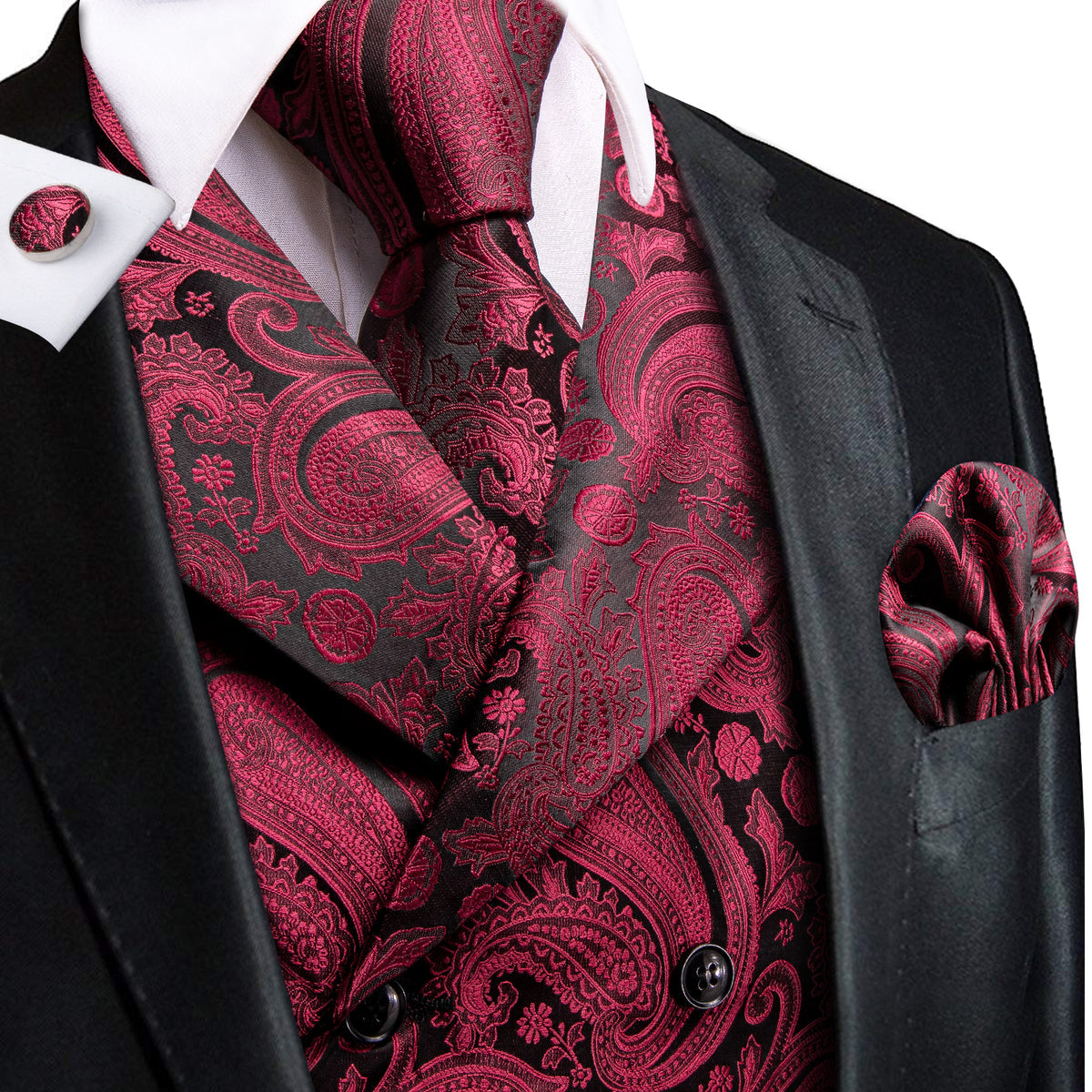 Cherry Paisley Jacquard Vest Set Vest set S (Chest 40)   - Sophisticated Gentlemen