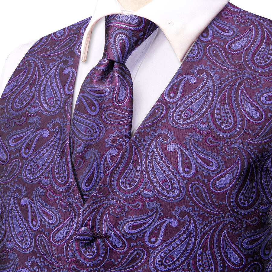 Jam Purple Jacquard Silk Men's Vest Set vest set - Sophisticated Gentlemen