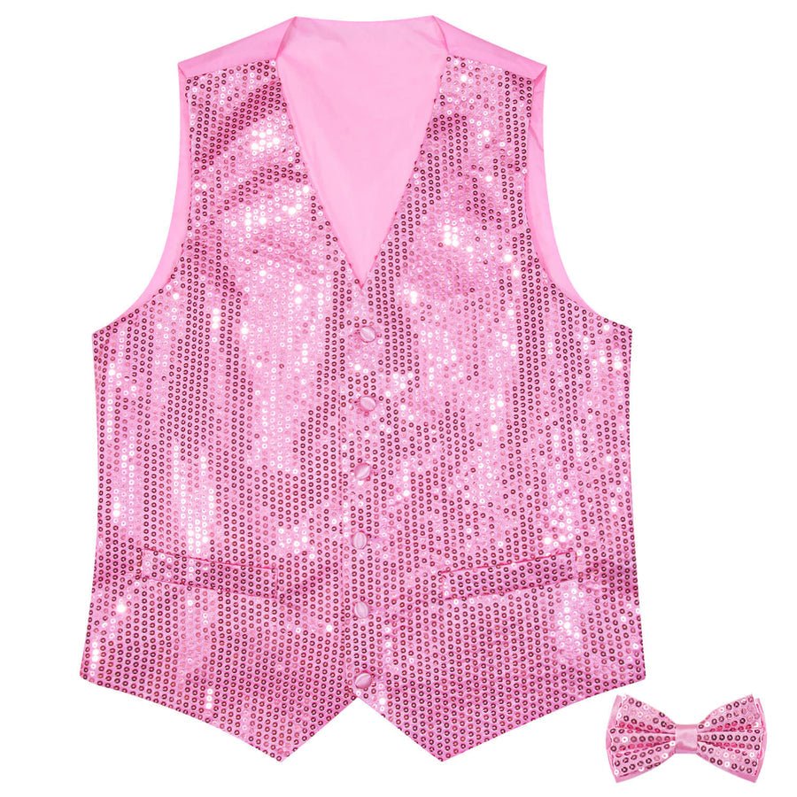 Shining Taffy Pink Sequins Bowtie Vest Set vest set - Sophisticated Gentlemen