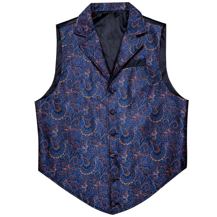 Navy Blue Paisley Jacquard Men's Collar Victorian Vest Set vest set - Sophisticated Gentlemen