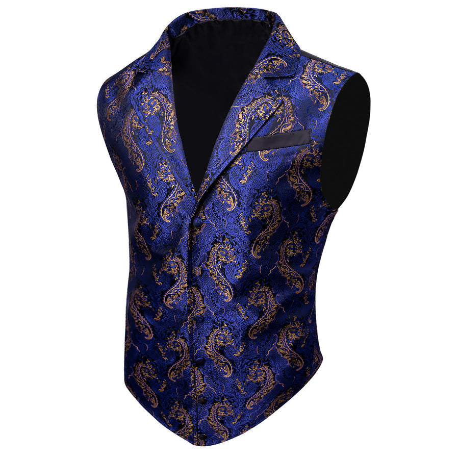 Royal Blue Paisley Jacquard Men's Collar Victorian Vest Set vest set - Sophisticated Gentlemen