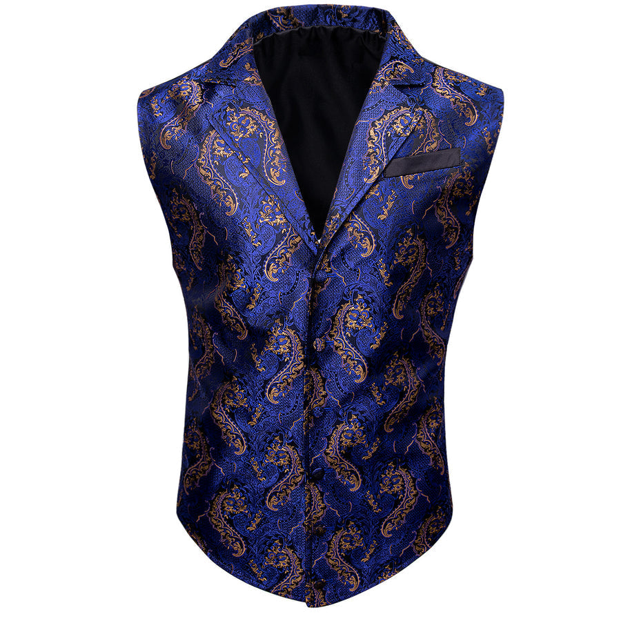 Royal Blue Paisley Jacquard Men's Collar Victorian Vest Set vest set - Sophisticated Gentlemen