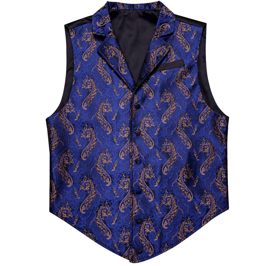 Royal Blue Paisley Jacquard Men's Collar Victorian Vest Set vest set - Sophisticated Gentlemen