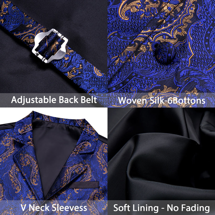 Royal Blue Paisley Jacquard Men's Collar Victorian Vest Set vest set - Sophisticated Gentlemen