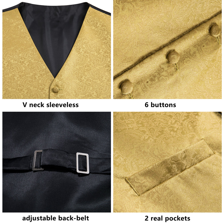 Luxury Gold Paisley Jacquard Silk Vest Set vest set - Sophisticated Gentlemen