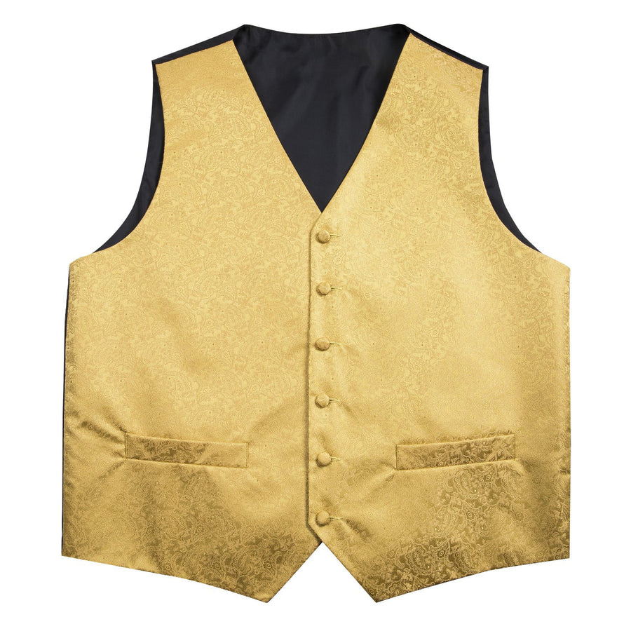 Luxury Gold Paisley Jacquard Silk Vest Set vest set - Sophisticated Gentlemen