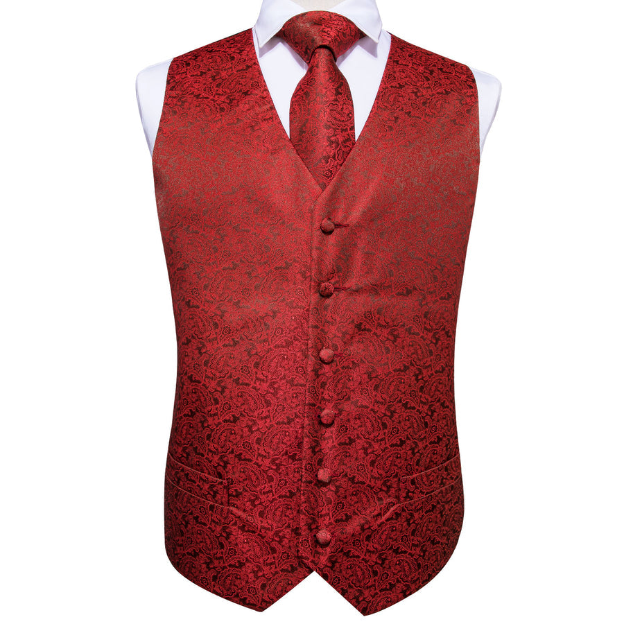 Red Paisley Jacquard Silk Vest Set vest set - Sophisticated Gentlemen