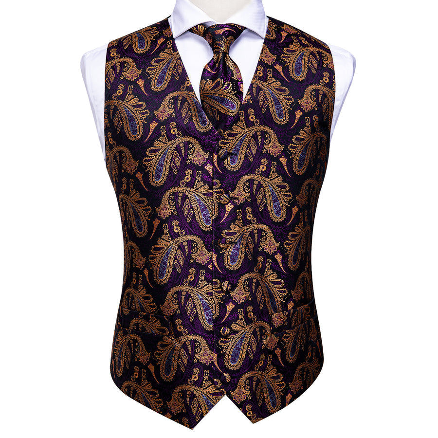 Luxury Purple Brown Paisley Vest Set vest set - Sophisticated Gentlemen