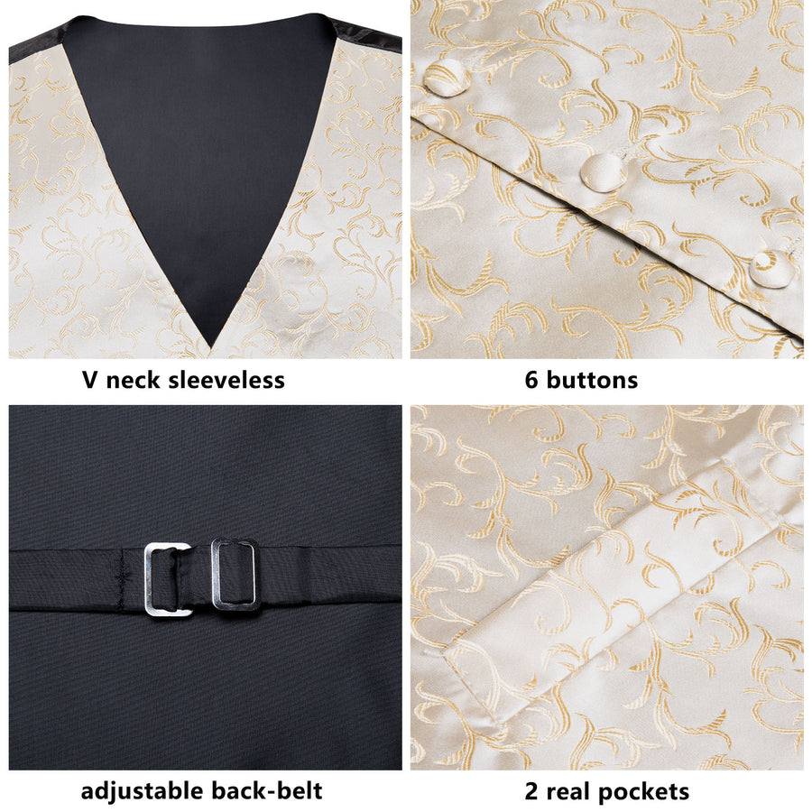 Simple Champagne Floral Vest Set vest set - Sophisticated Gentlemen