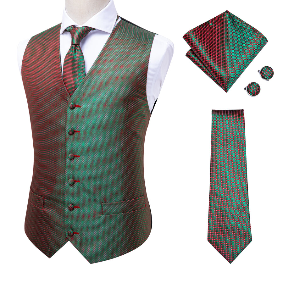 Simple Green Red Plaid Vest Set vest set - Sophisticated Gentlemen
