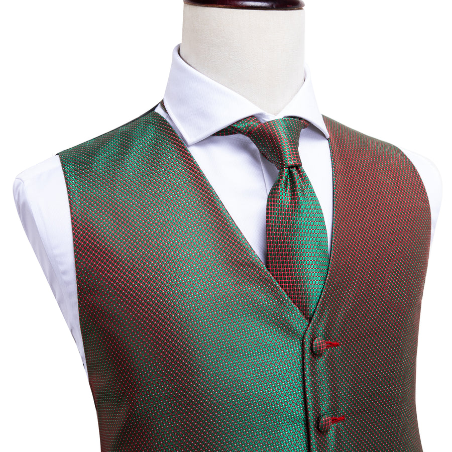 Simple Green Red Plaid Vest Set vest set - Sophisticated Gentlemen