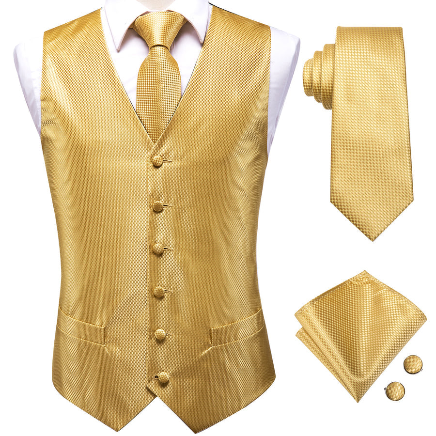 Golden Plaid Jacquard Silk Vest Set vest set - Sophisticated Gentlemen