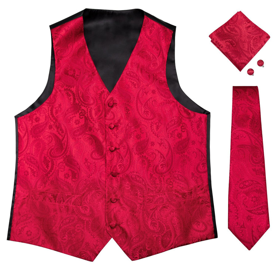 Luxury Red Paisley Silk Vest Set vest set - Sophisticated Gentlemen