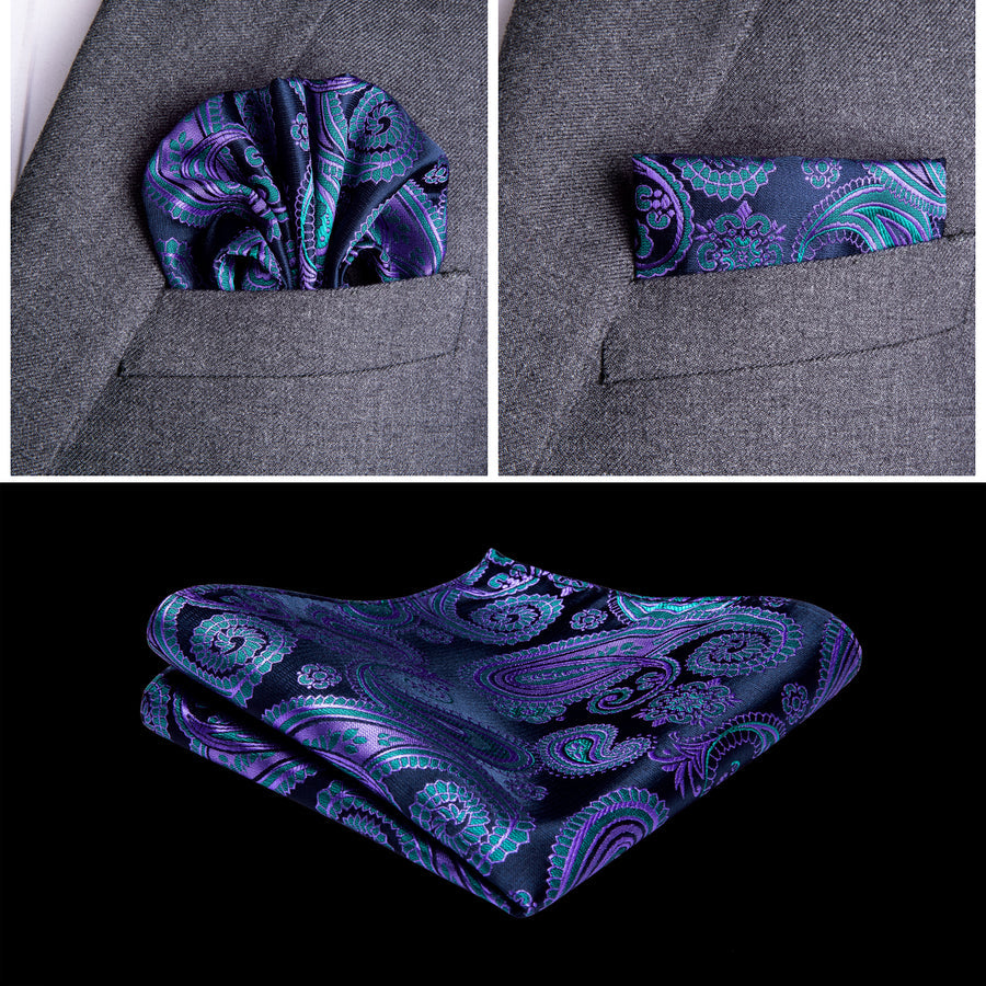 Luxury Blue Purple Paisley Jacquard Silk Vest Set vest set - Sophisticated Gentlemen