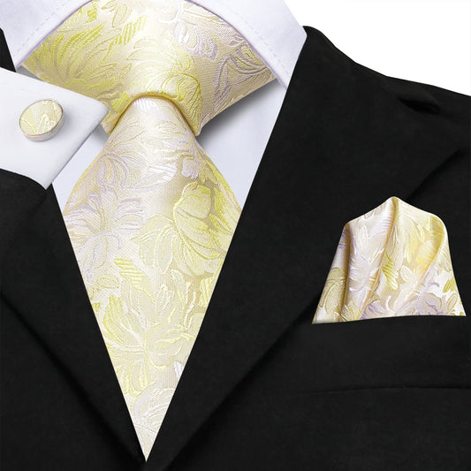 Yellow and Champagne Floral Tie Set tie sets Standard Packaging   - Sophisticated Gentlemen