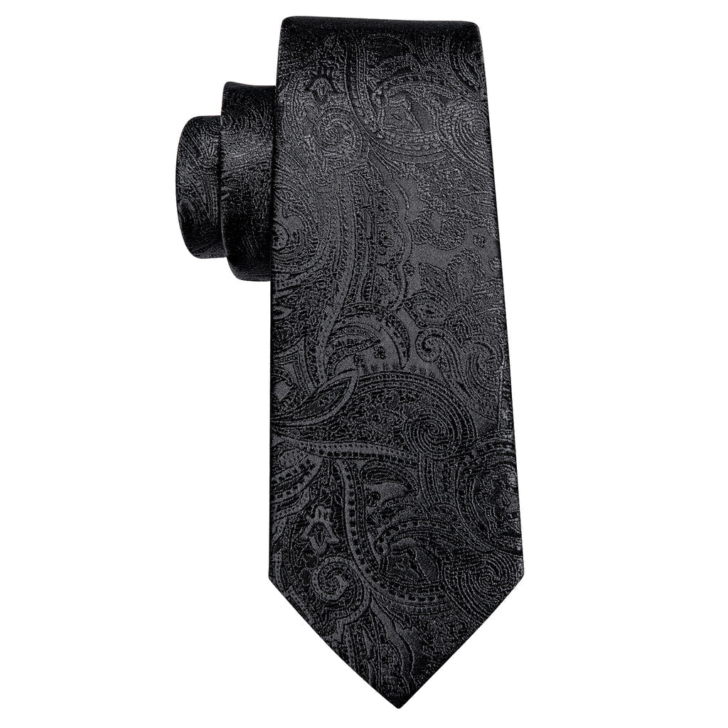 Black Paisley Tie, Pocket Square and Cufflinks Set tie sets - Sophisticated Gentlemen