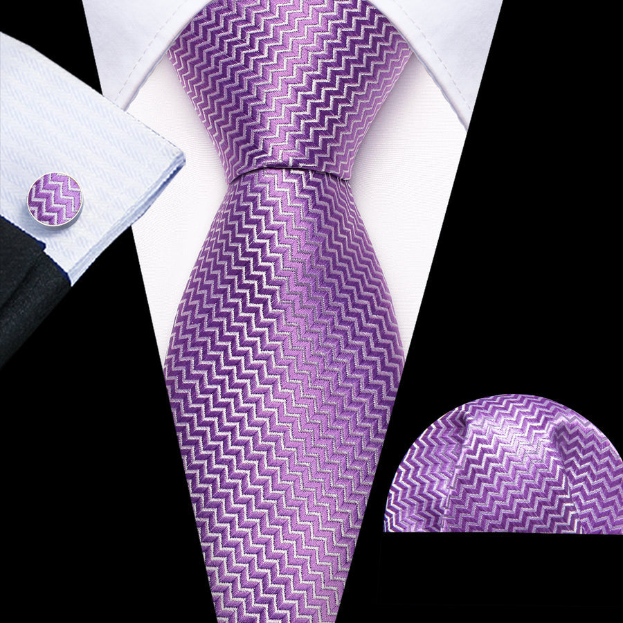 Purple Silk XL Tie, Pocket Square and Cufflinks tie sets - Sophisticated Gentlemen