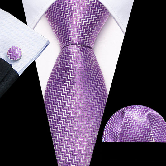Purple Silk XL Tie, Pocket Square and Cufflinks tie sets    - Sophisticated Gentlemen