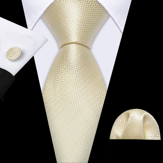 Ivory Silk XL Tie, Pocket Square and Cufflinks tie sets    - Sophisticated Gentlemen