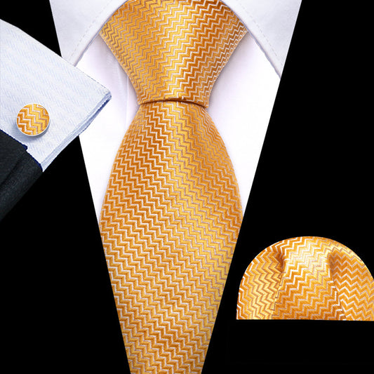 Light Orange Silk XL Tie, Pocket Square and Cufflinks tie sets    - Sophisticated Gentlemen