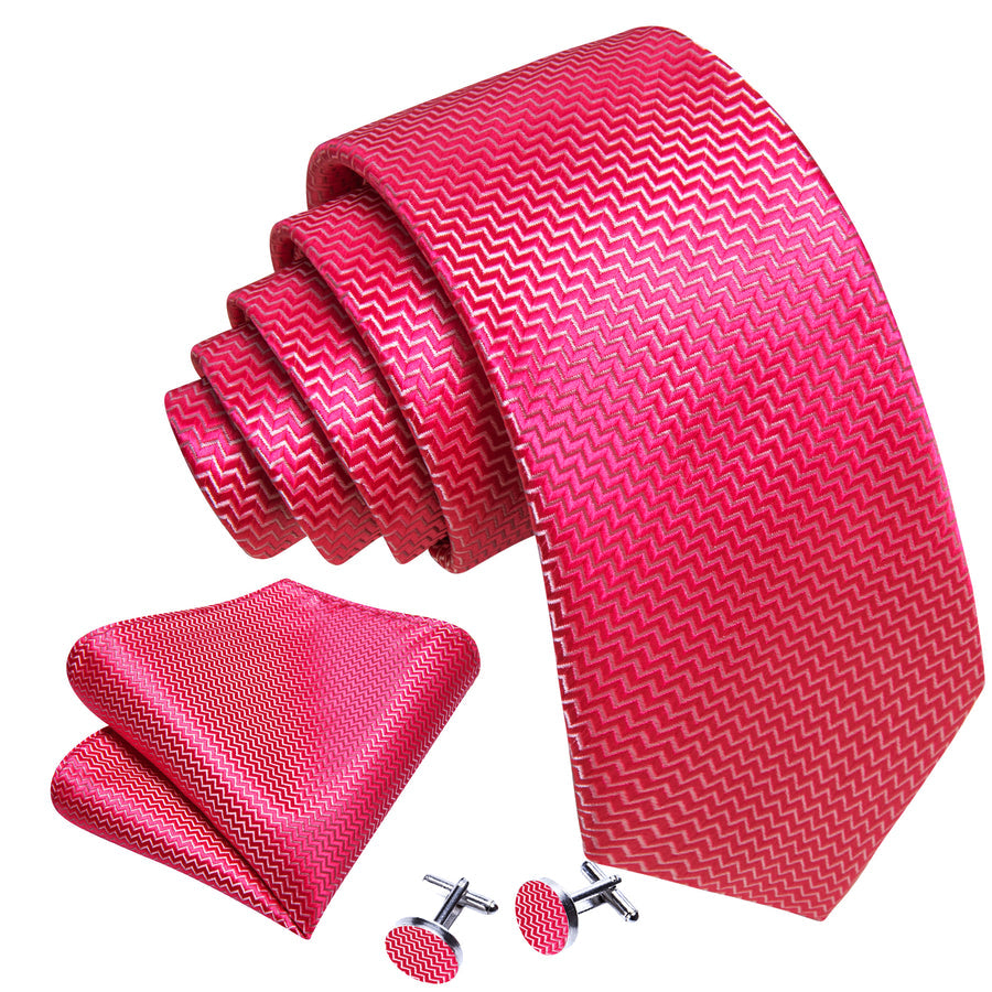 Rose Red Silk XL Tie, Pocket Square and Cufflinks tie sets - Sophisticated Gentlemen